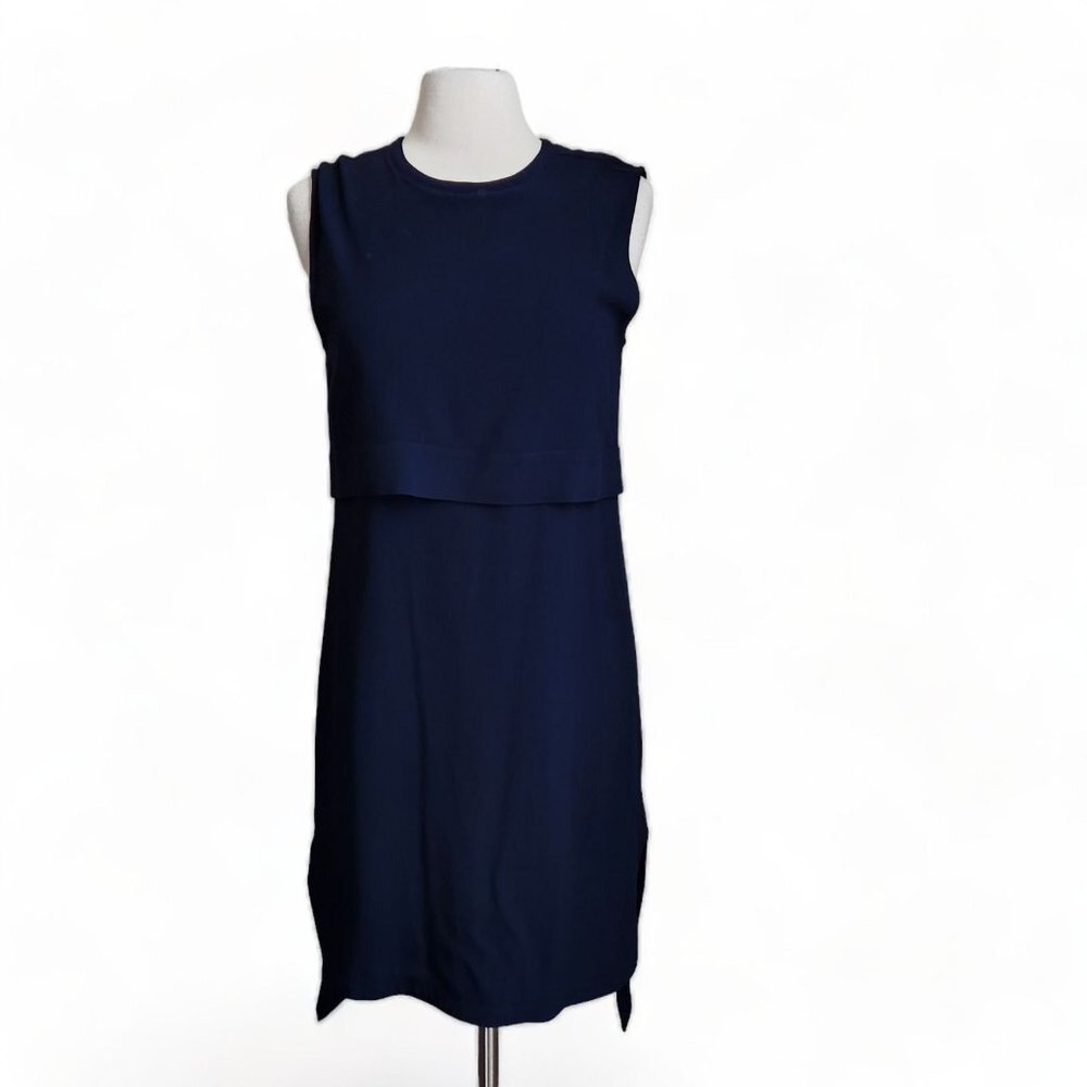 Helmut Lang‎ Dress Women's Size 6 Blaze Layered Georgette High Low Navy Blue
